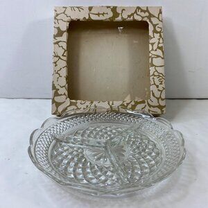 Anchor Hocking Wexford Divided Glass Round Divided Relish 8.5" Dish Vintage